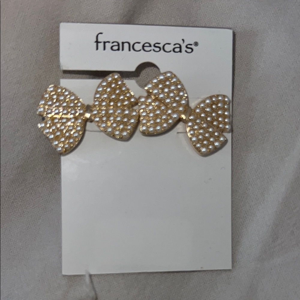 Francesca's Collections Gold and White Filigree Earrings